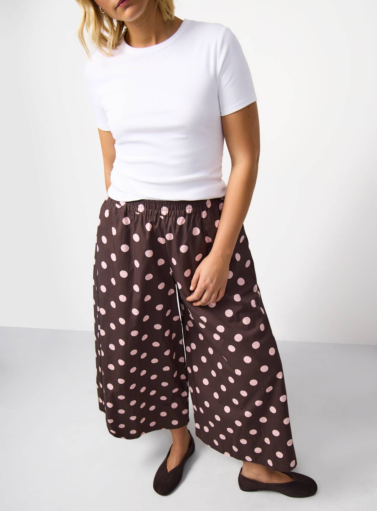 Brown Polka Dot Cotton Wide Leg Culottes 16 - Image 2