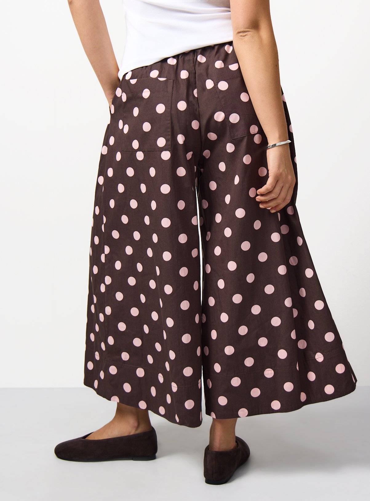 Brown Polka Dot Cotton Wide Leg Culottes 16 - Image 4 thumbnail