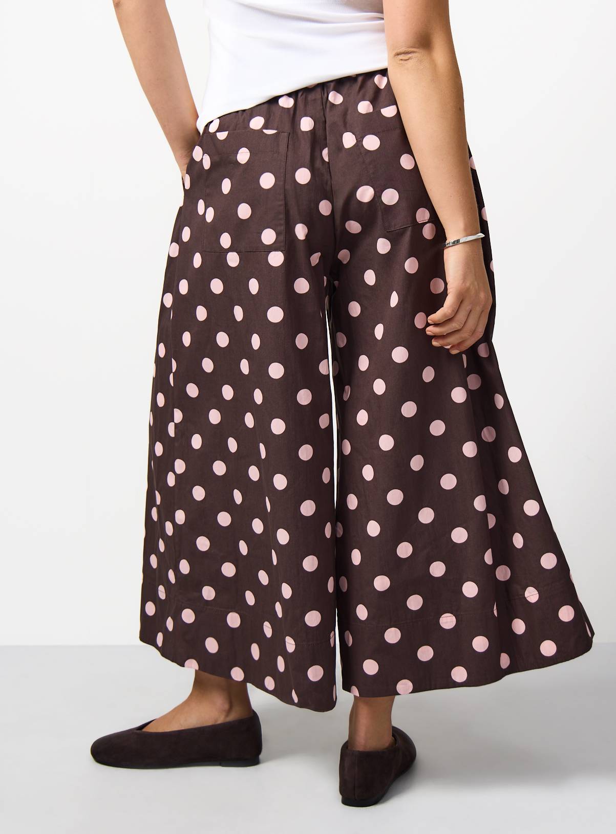 Brown Polka Dot Cotton Wide Leg Culottes 16 - Image 4
