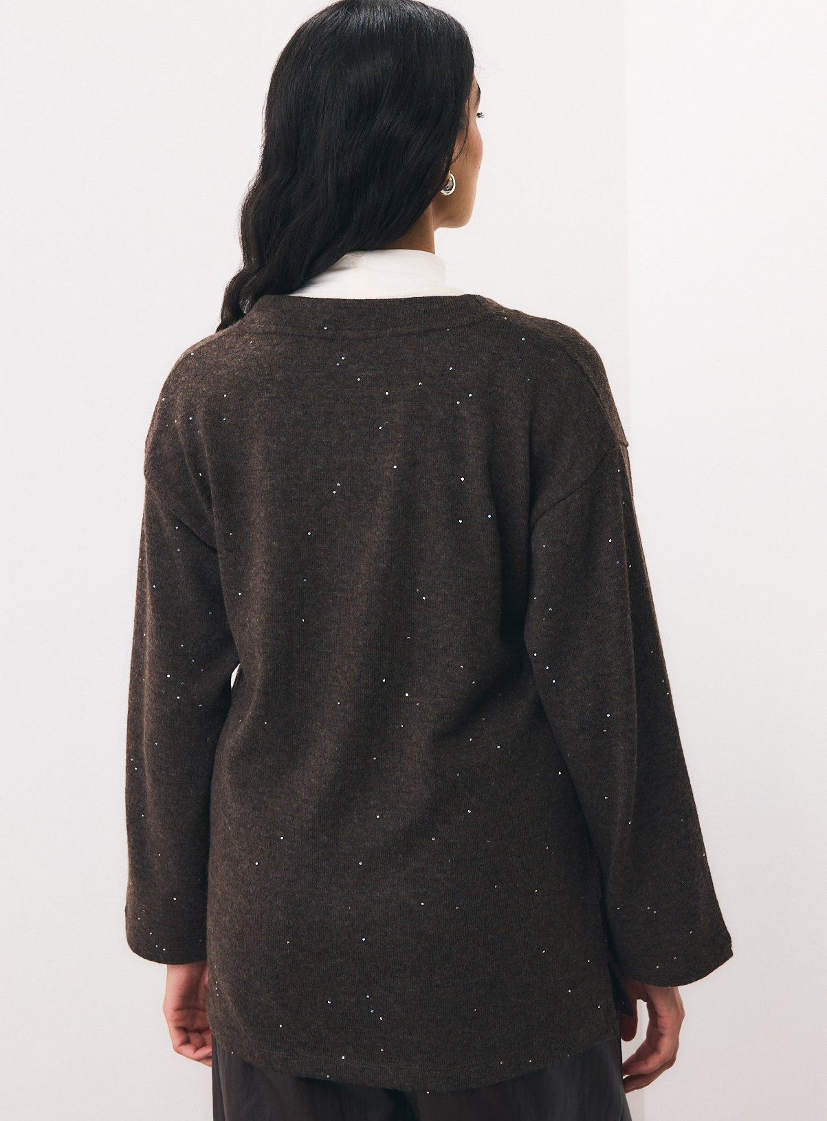 Brown V-Neck Sequin Tunic XXL - Image 4 thumbnail