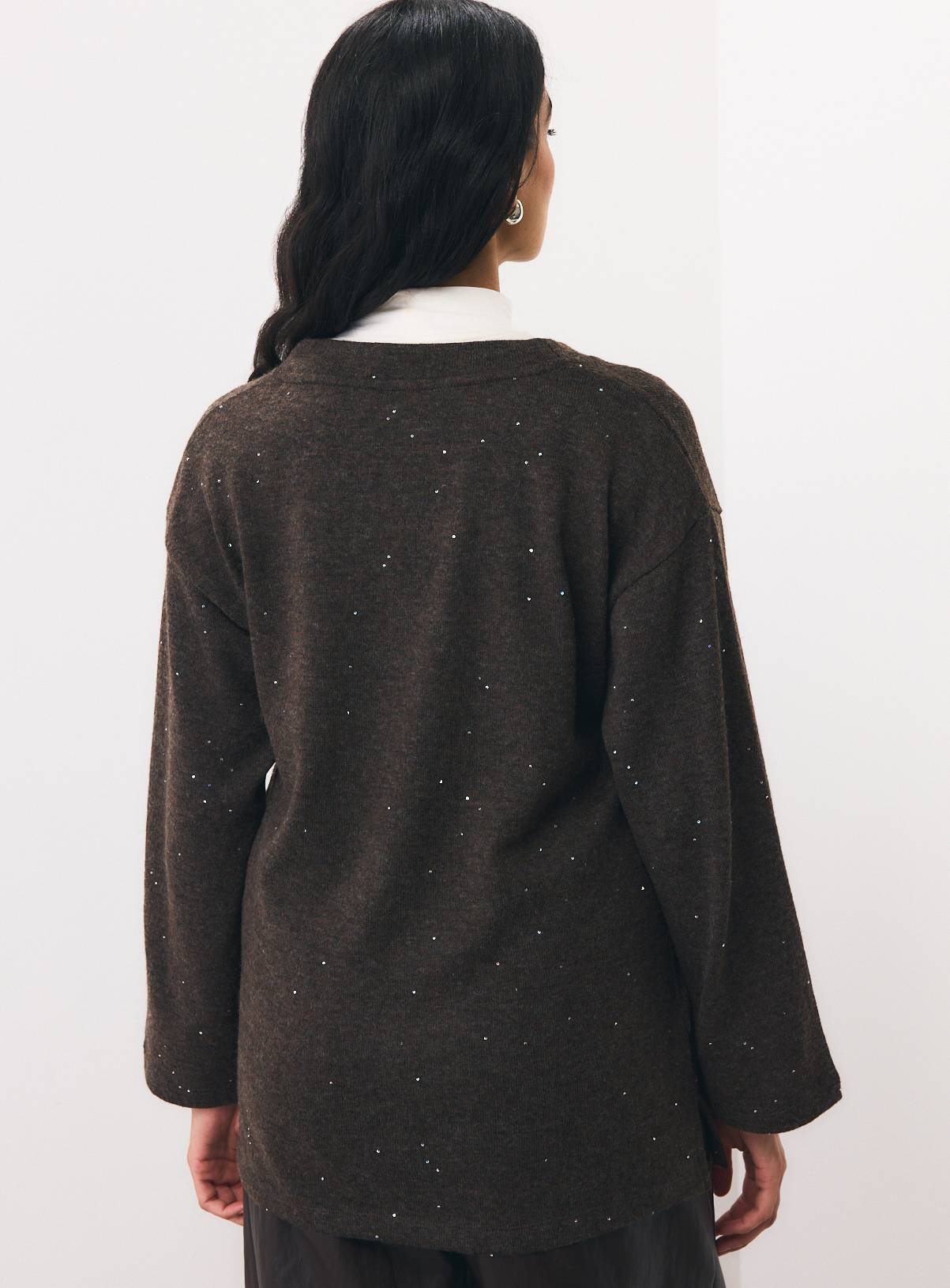 Brown V-Neck Sequin Tunic XXL - Image 4