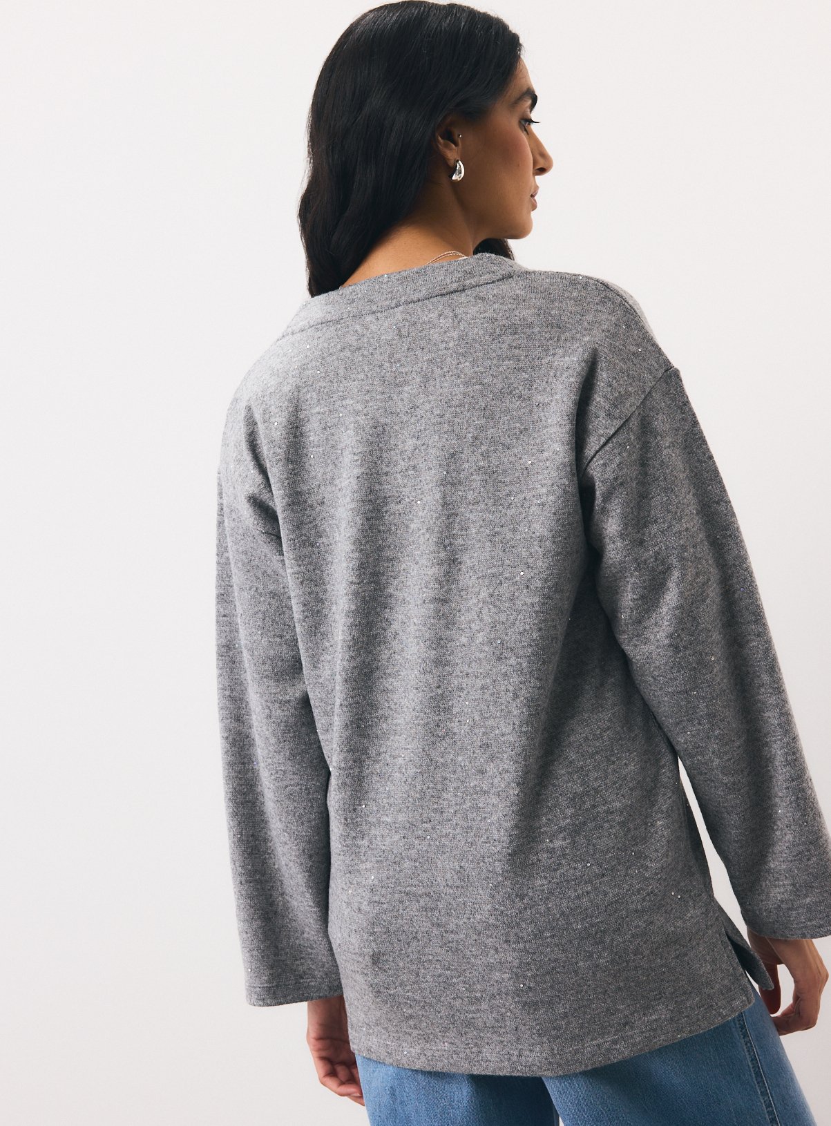Grey V-Neck Sequin Tunic XL - Image 4 thumbnail