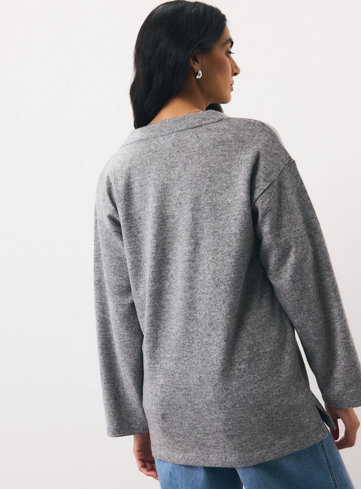 Grey V-Neck Sequin Tunic XL - Image 4