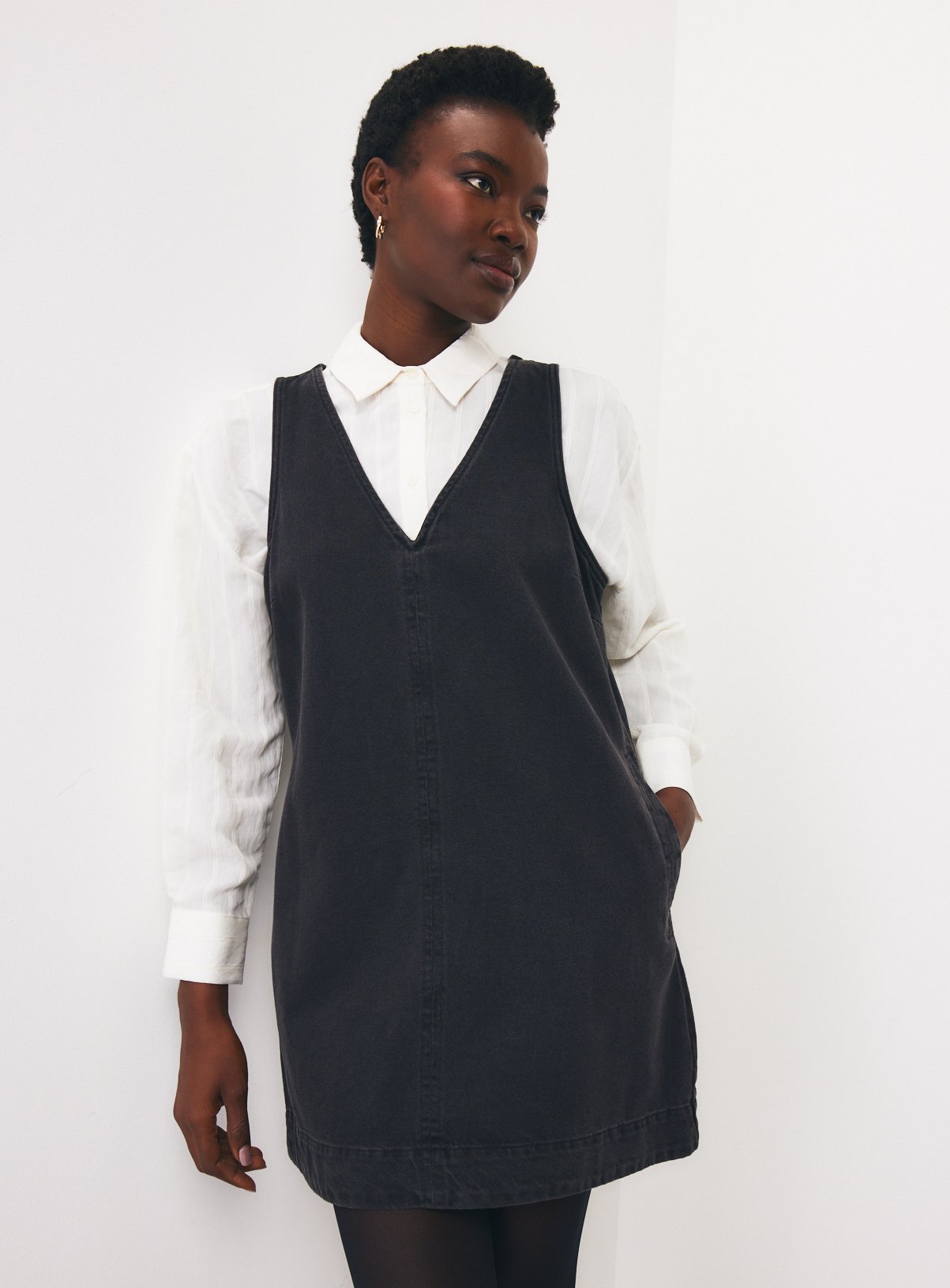 V Front & Back Denim Mini Dress 18 - Image 1 thumbnail