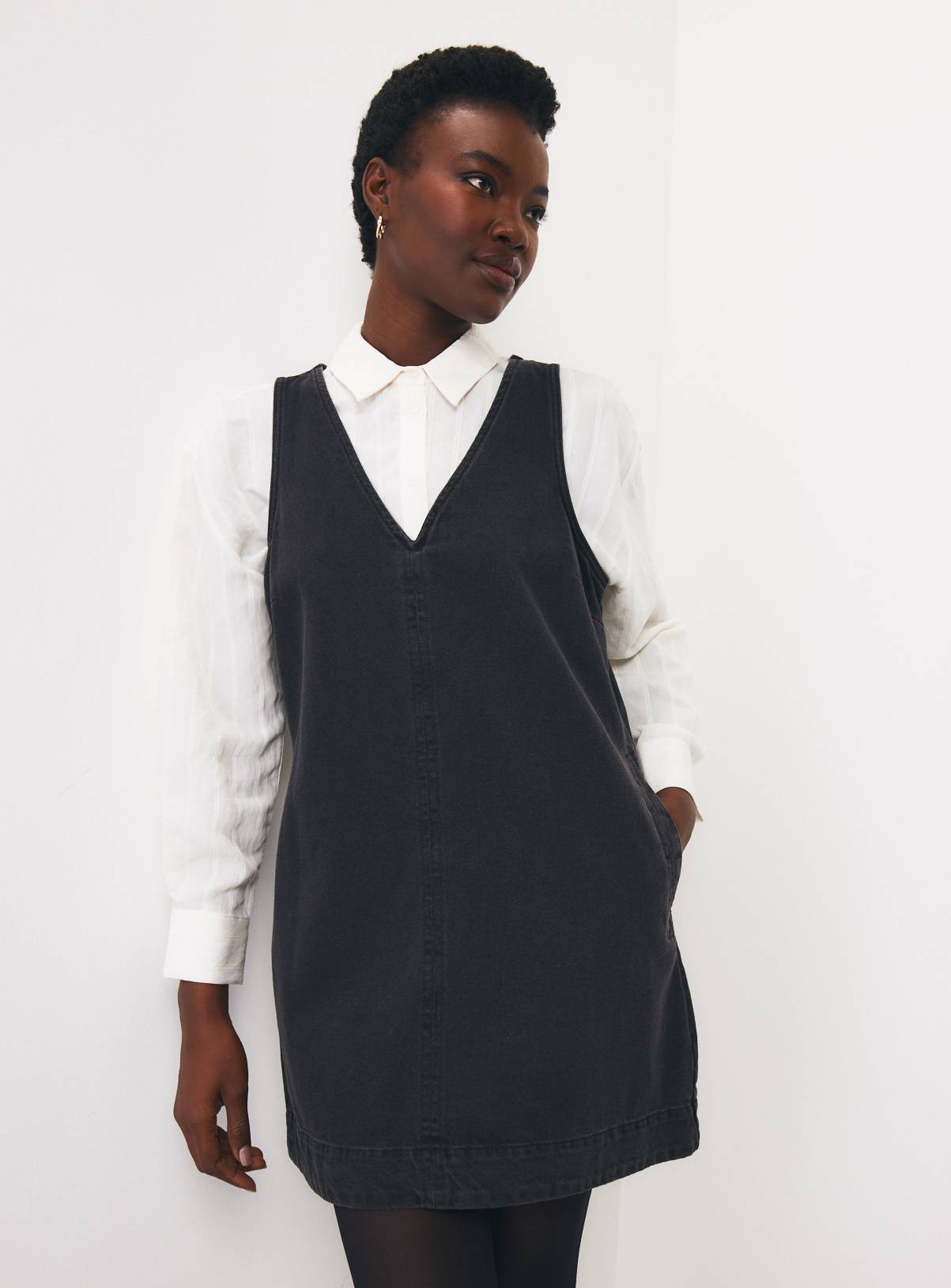 V Front & Back Denim Mini Dress 18 - Image 1