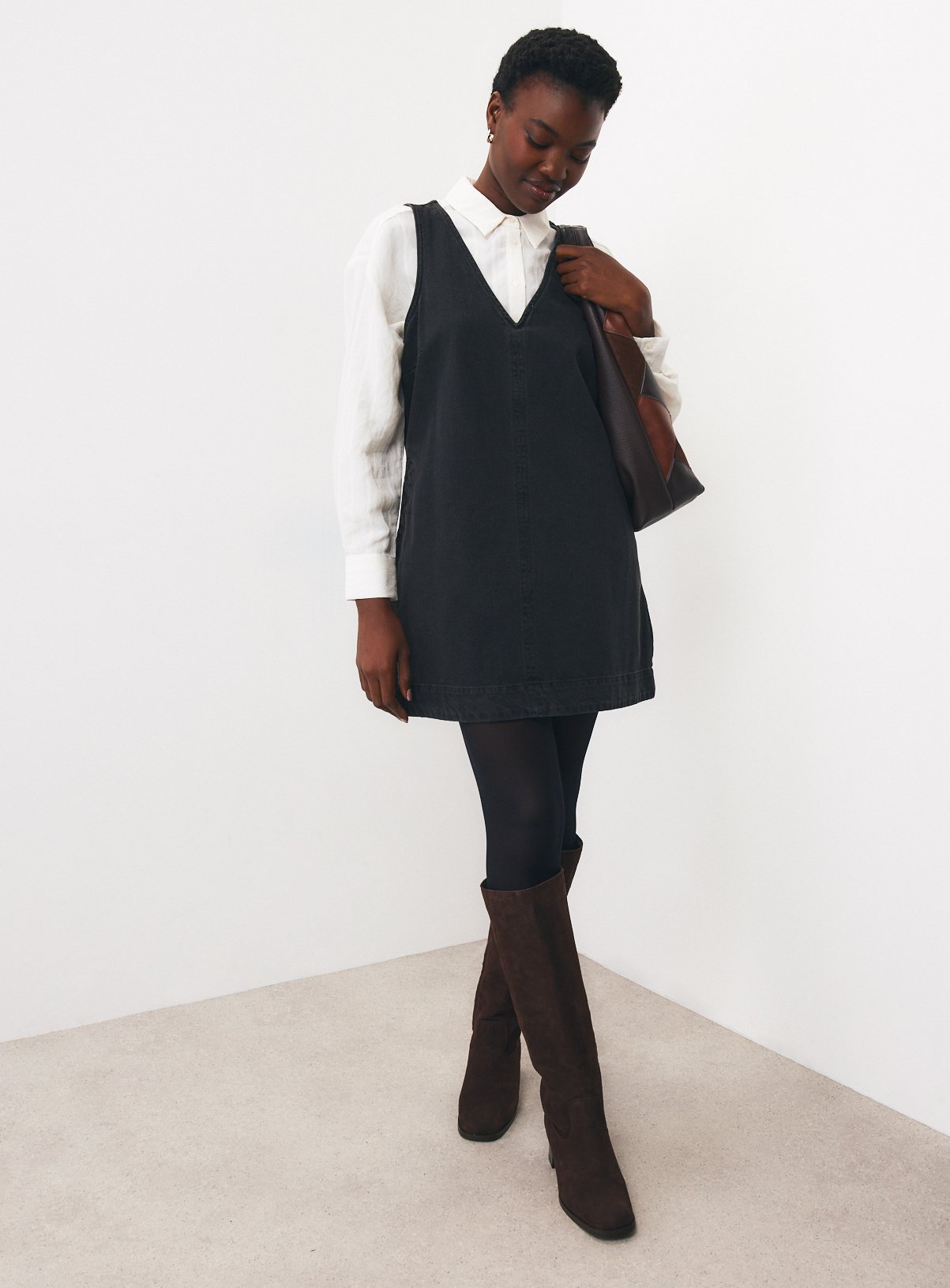 V Front & Back Denim Mini Dress 18 - Image 3 thumbnail