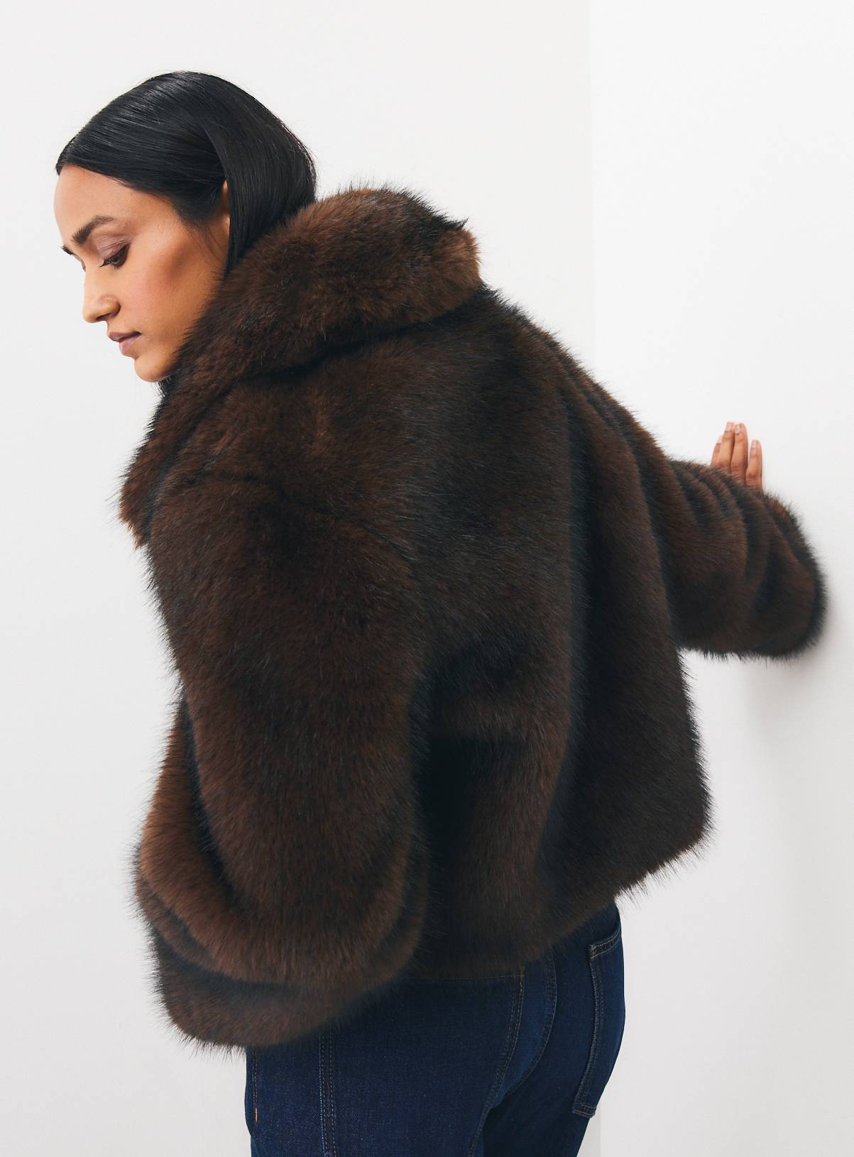 Brown Bonded Faux Fur Zip Through Jacket L - Image 4