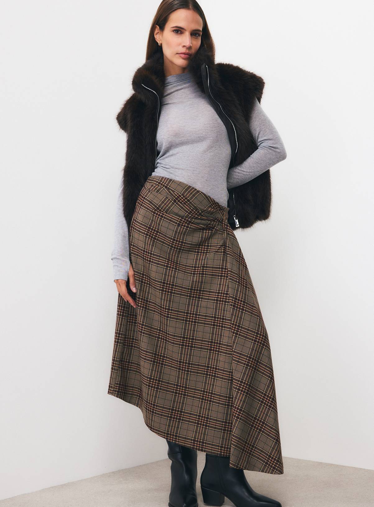 Brown Faux Fur Zip Gilet S - Image 2