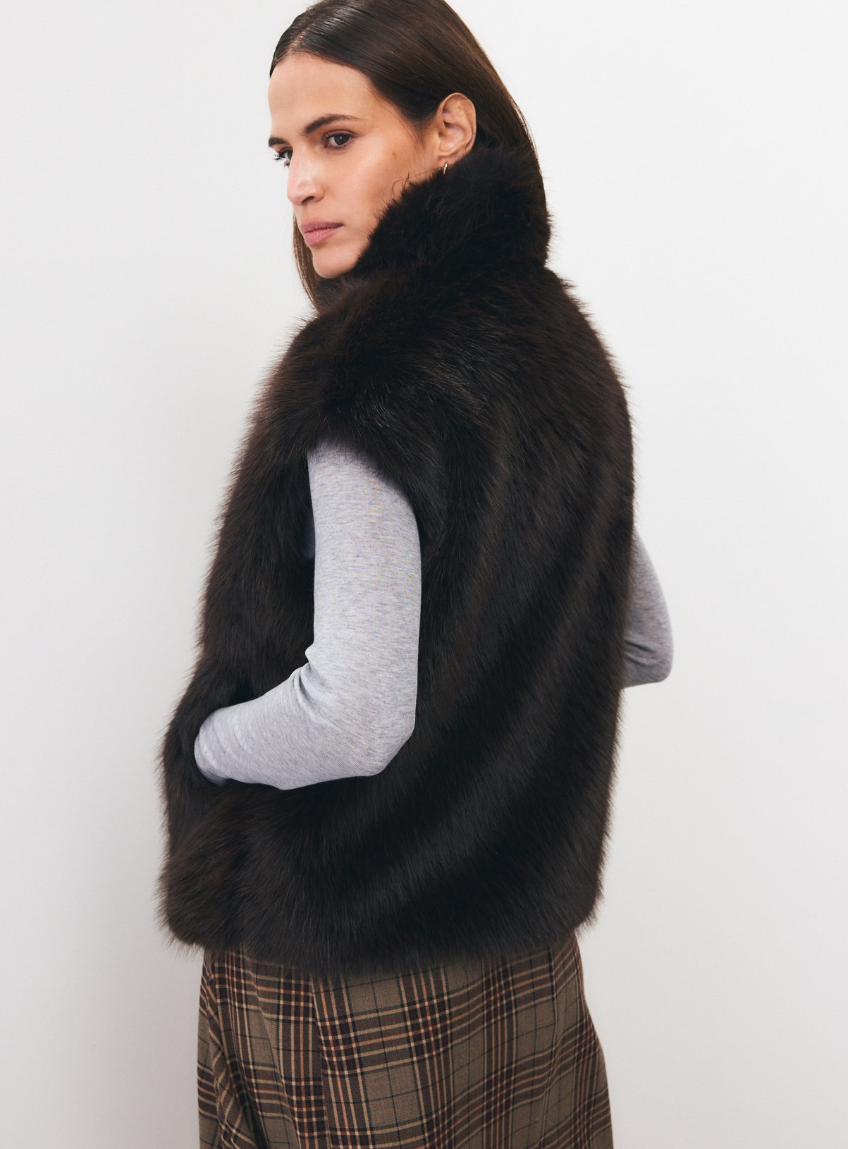 Brown Faux Fur Zip Gilet S - Image 4 thumbnail