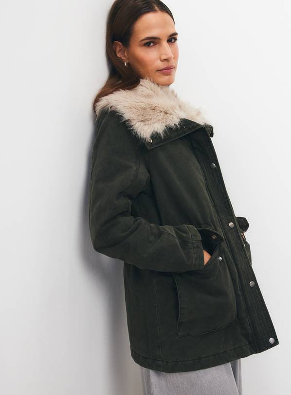 Khaki Lightweight Hooded Wax Parka Jacket L