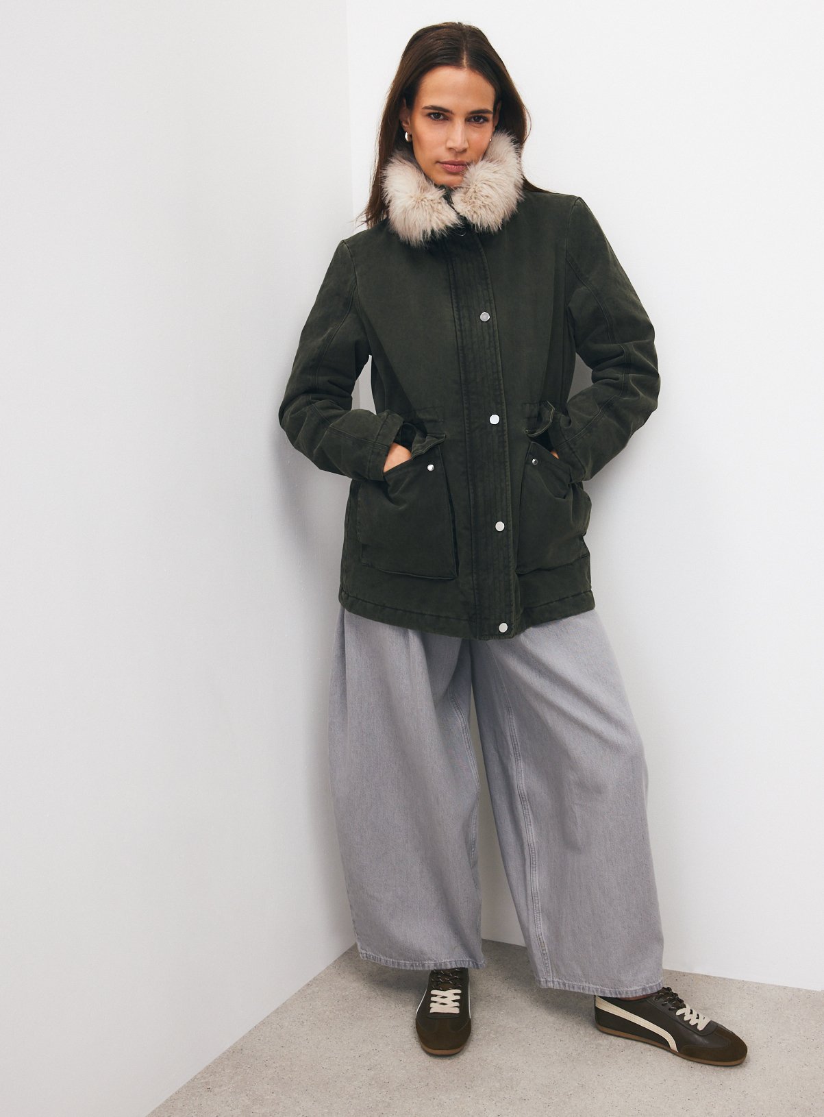 Khaki Lightweight Hooded Wax Parka Jacket S - Image 2 thumbnail