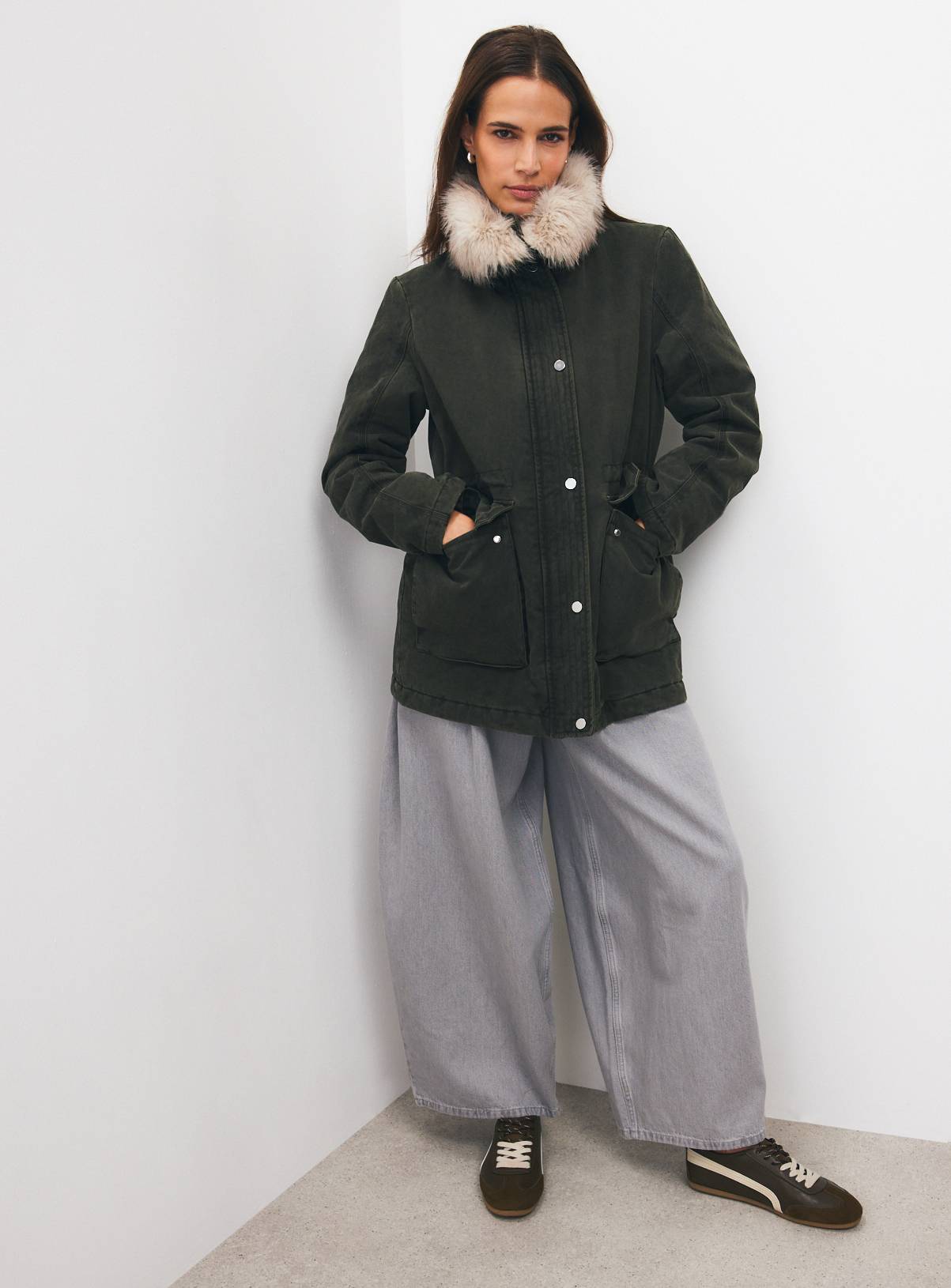 Khaki Lightweight Hooded Wax Parka Jacket S - Image 2