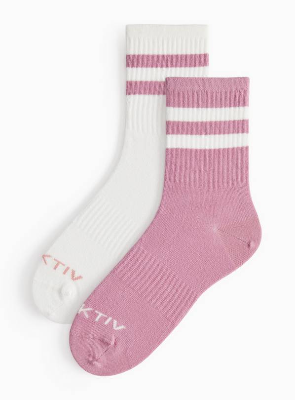 Pink & Cream Striped Ribbed Sports Socks 2-Pack 6-8