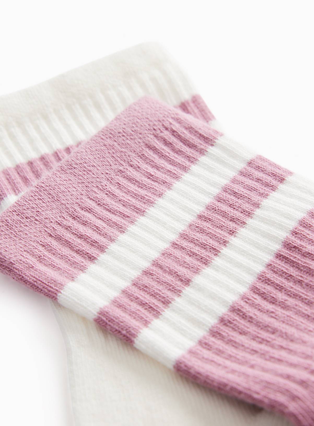 Pink & Cream Striped Ribbed Sports Socks 2-Pack 6-8 - Image 2