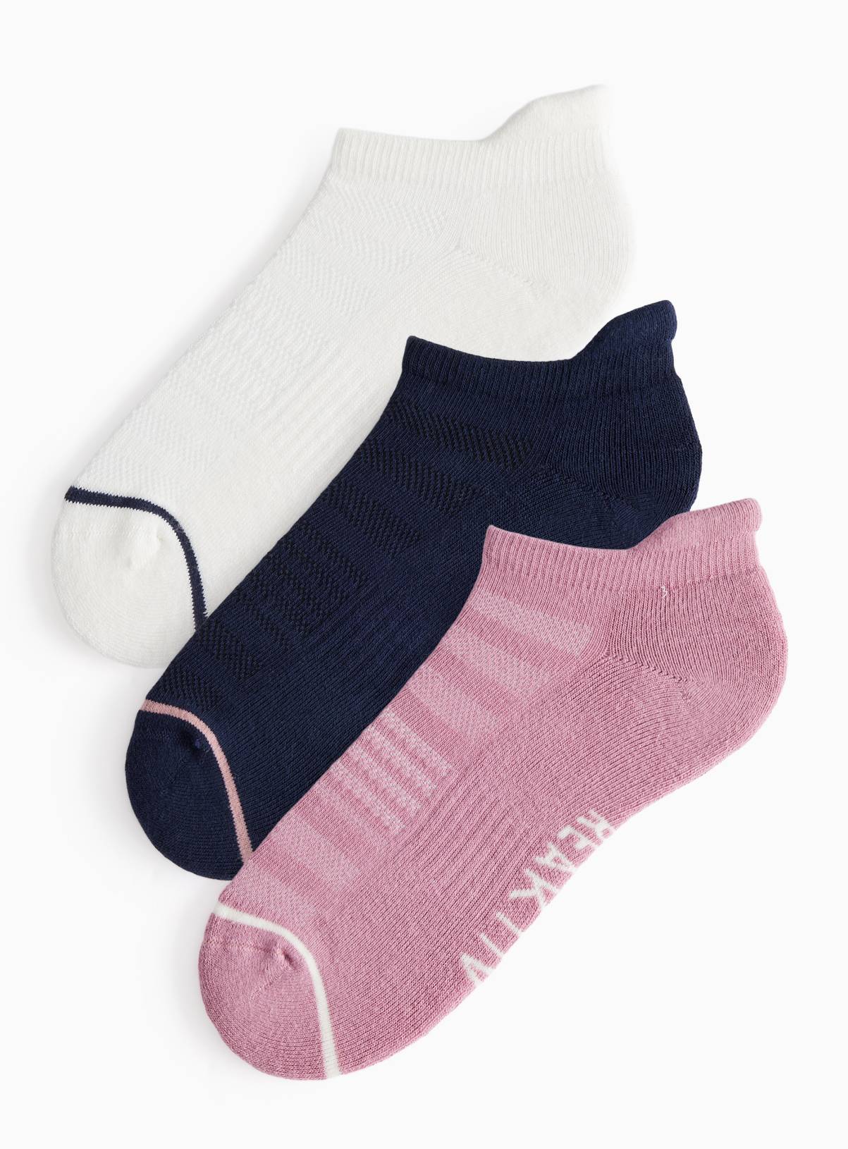 Cream, Pink & Black Trainer Socks 3-Pack 6-8 - Image 1