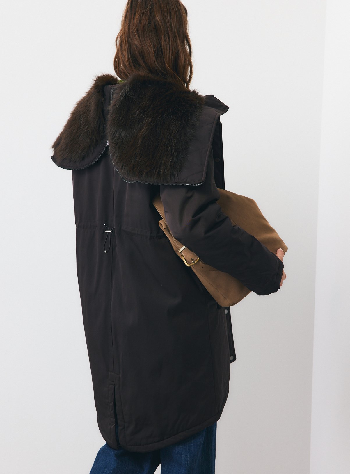 Brown Longline Faux Fur Hooded Parka XS - Image 2 thumbnail