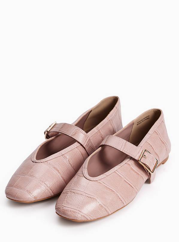Pink Faux Croc Mary Jane Ballerina Shoes 3