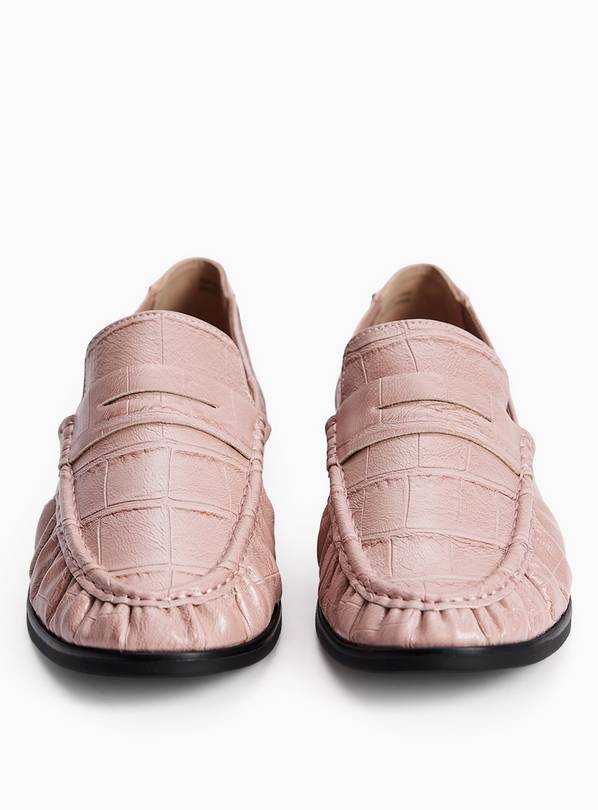 Pink Faux Croc Loafers 7