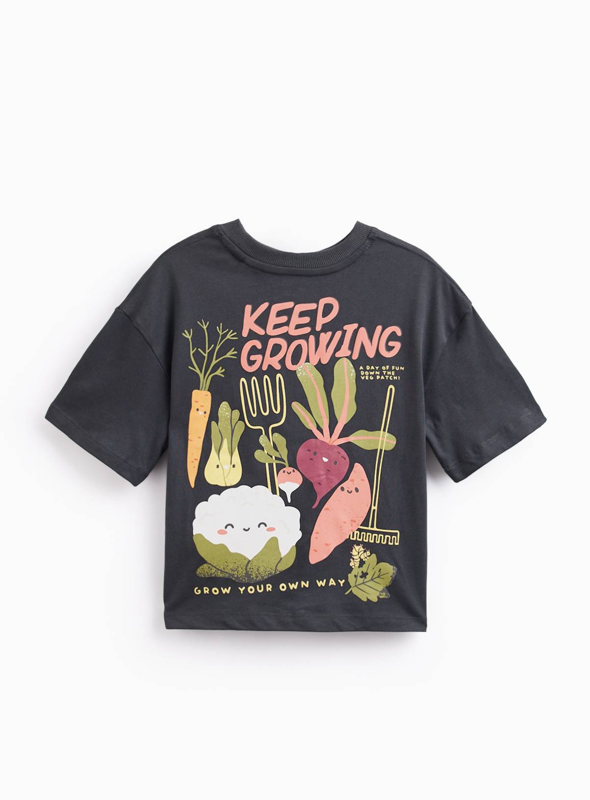 Black Pure Cotton Veggie-Themed T-Shirt 6-7 years - Image 2