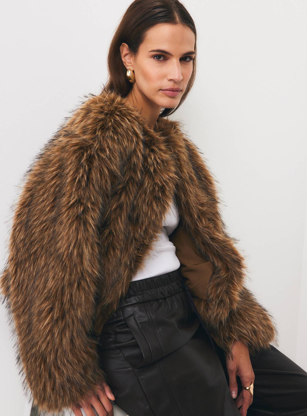 Brown Tipped Faux Fur Bolero XL - Image 1