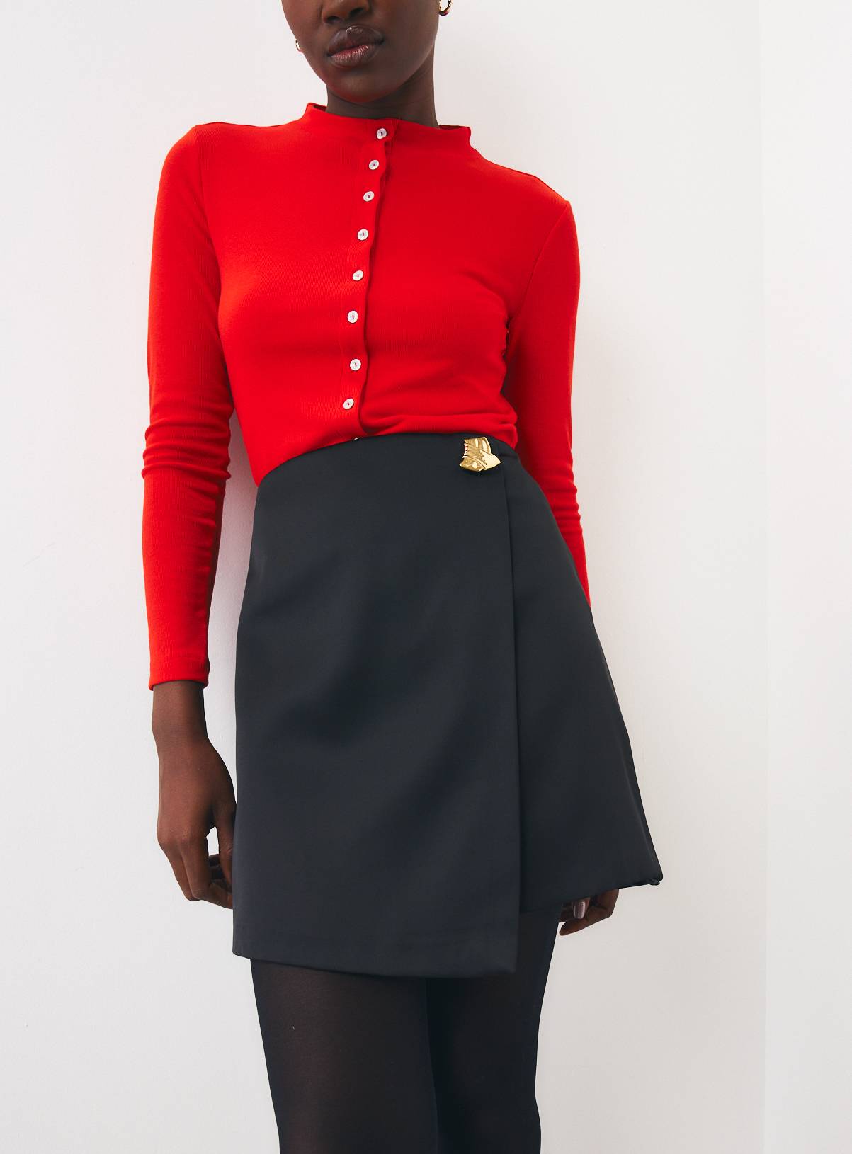 Black Satin Wrap Mini Skirt 6 - Image 1