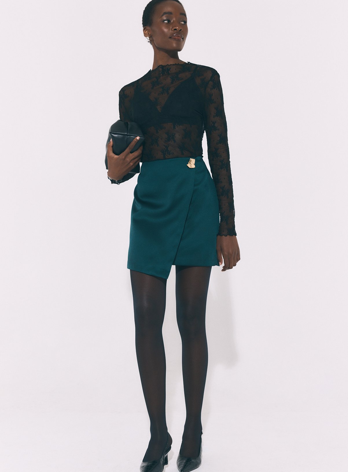 Teal Satin Wrap Mini Skirt 6 - Image 2 thumbnail