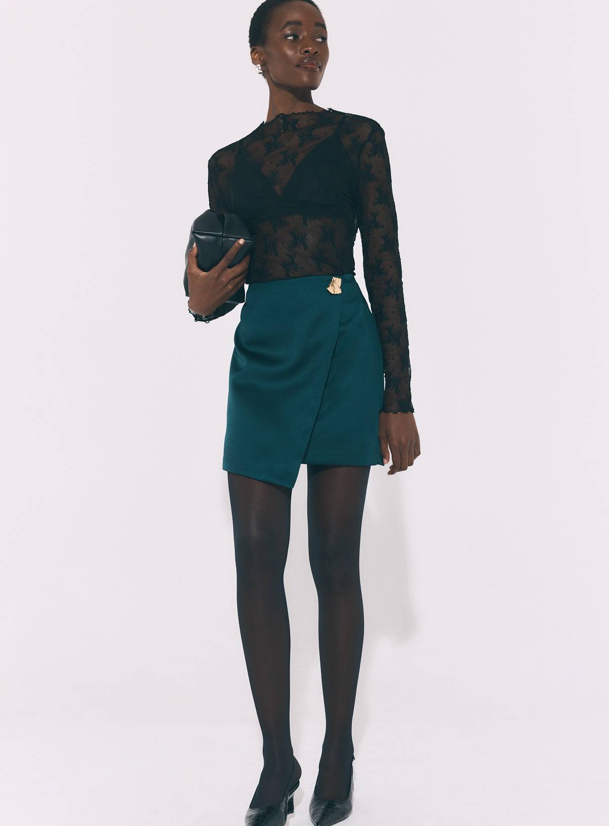 Teal Satin Wrap Mini Skirt 6 - Image 2