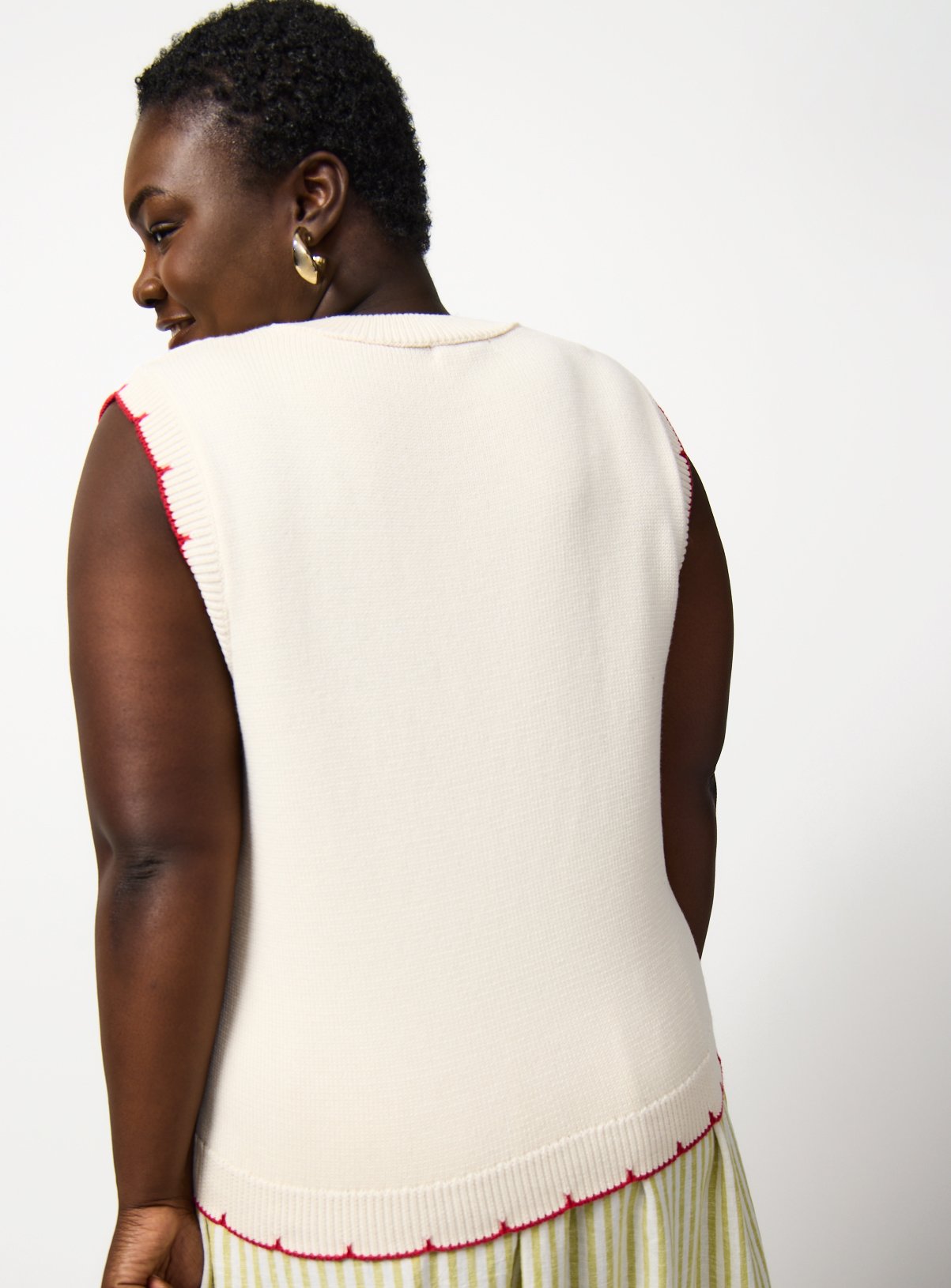 Cream Cherry Appliqué Knitted Sleeveless Cardigan S - Image 4 thumbnail