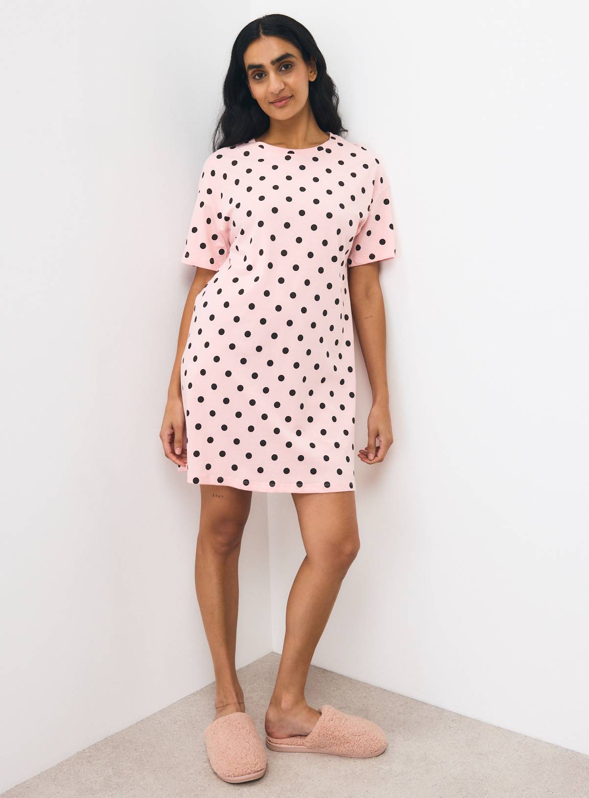 Pink & Brown Spotted Sleep T-Shirt XS - Image 2