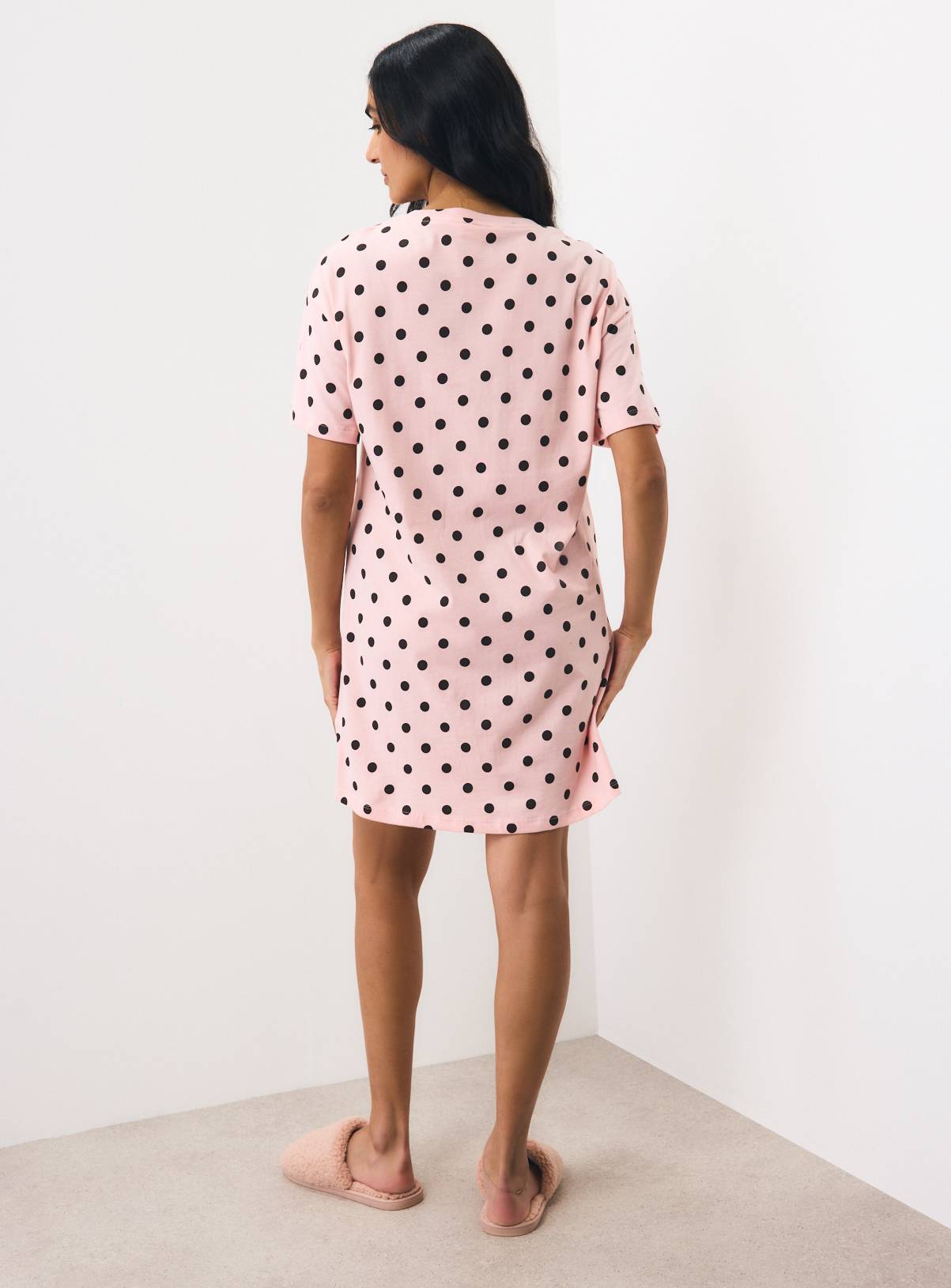 Pink & Brown Spotted Sleep T-Shirt XS - Image 4