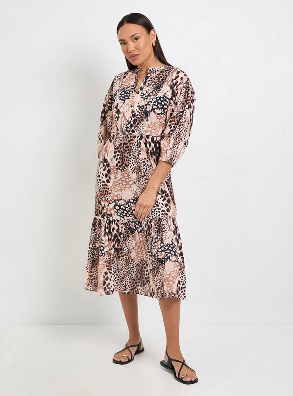 WALLIS Animal Cotton Dobby Contrast Midi Dress 8