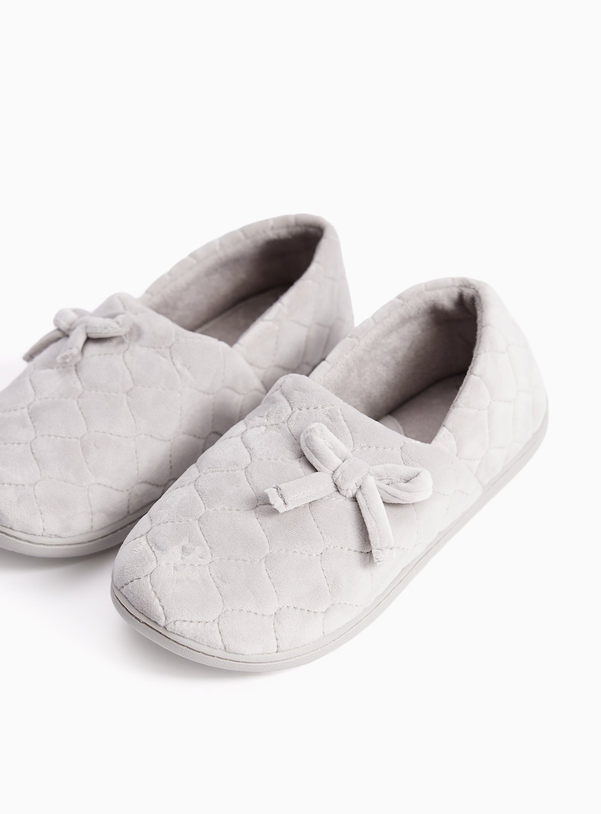 Grey Quilted Velour Slipper 7 - Image 1 thumbnail
