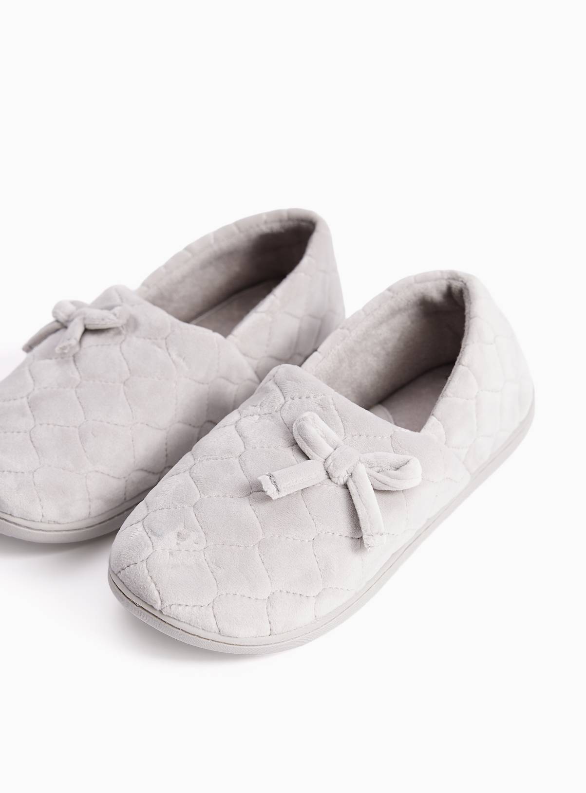 Grey Quilted Velour Slipper 7 - Image 1