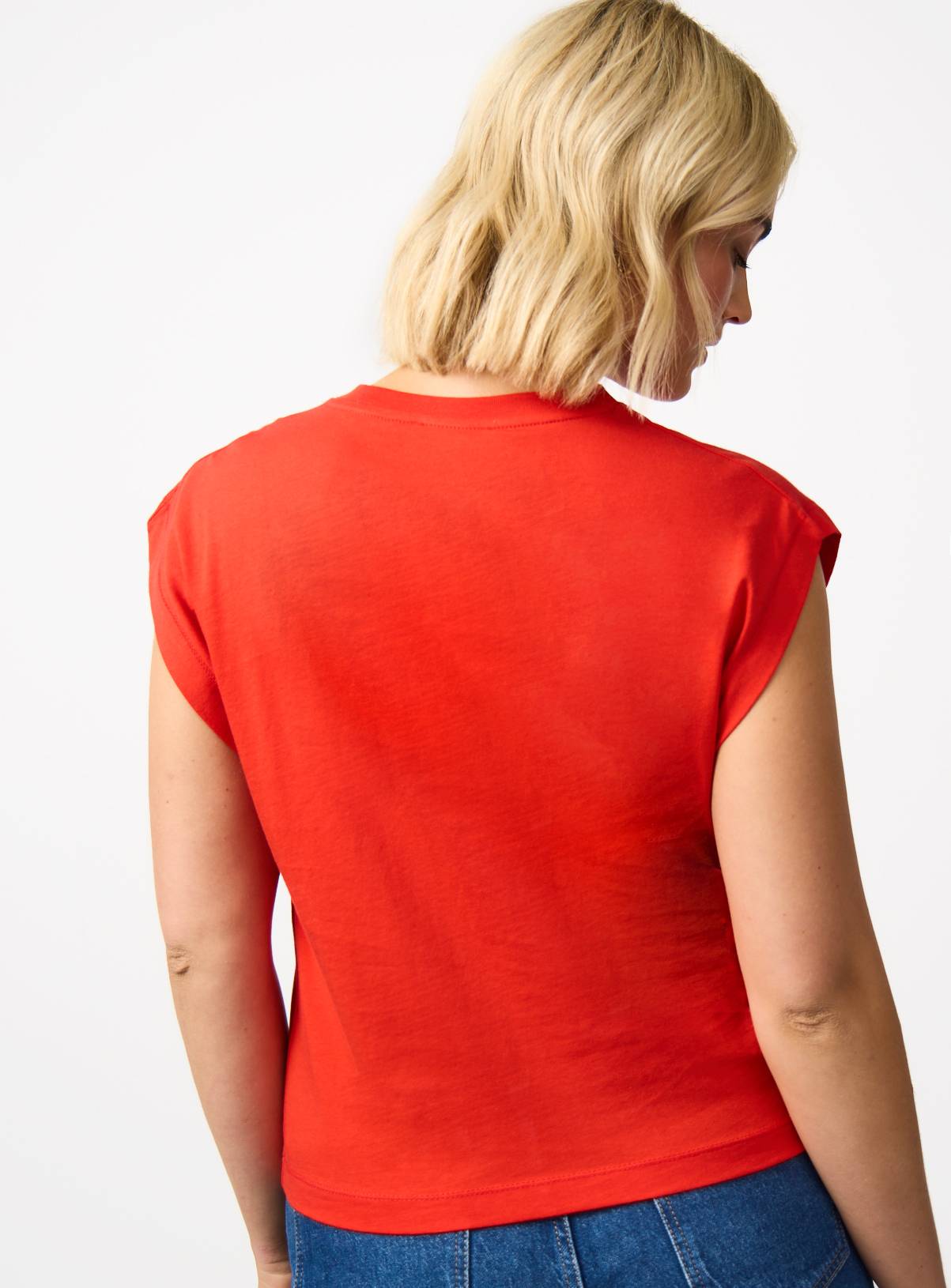 Red Cotton Relaxed Sleeveless Muscle T-Shirt S - Image 4