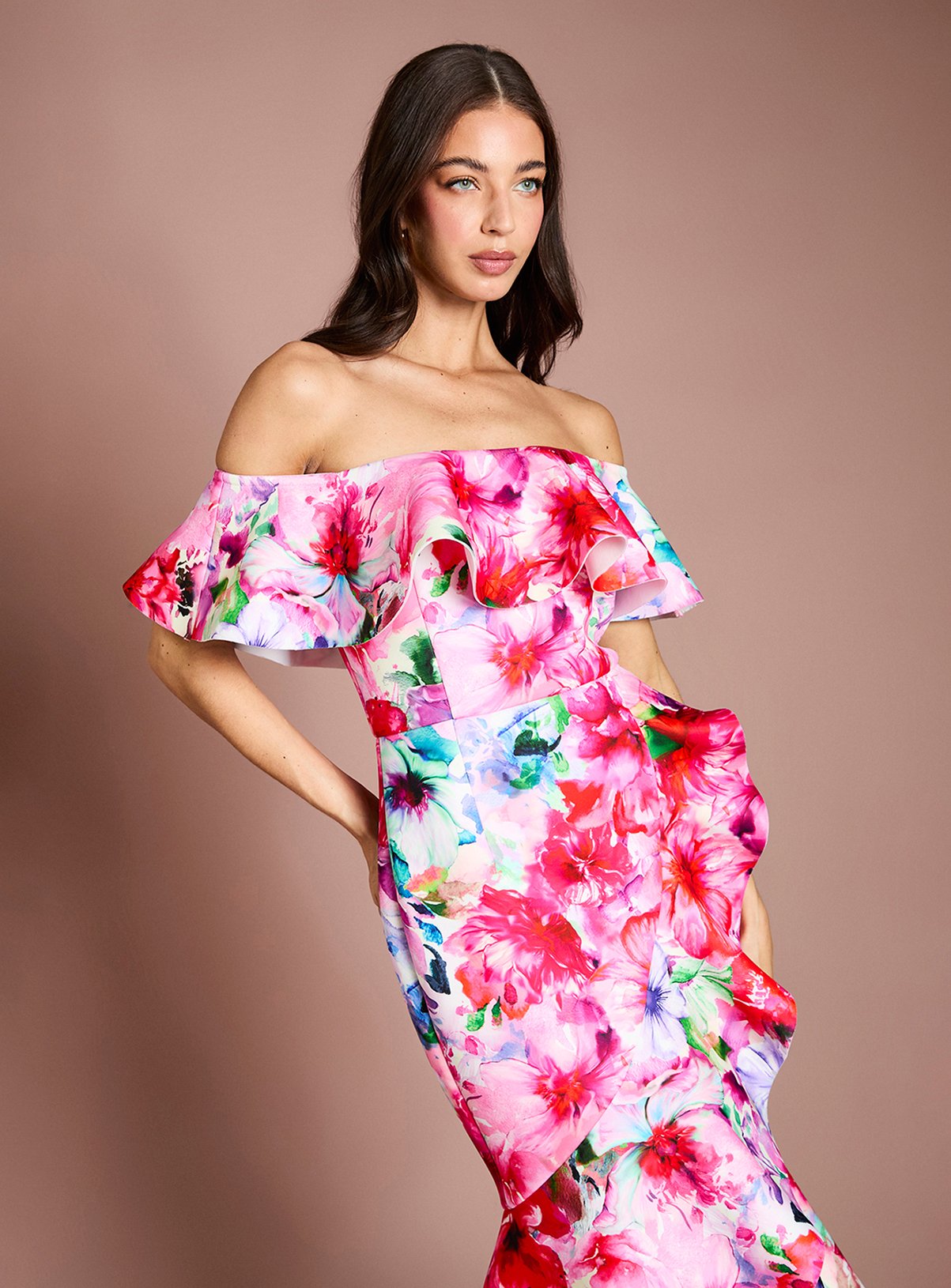 COAST Placement Floral Scuba Dress Pink 8 - Image 2 thumbnail