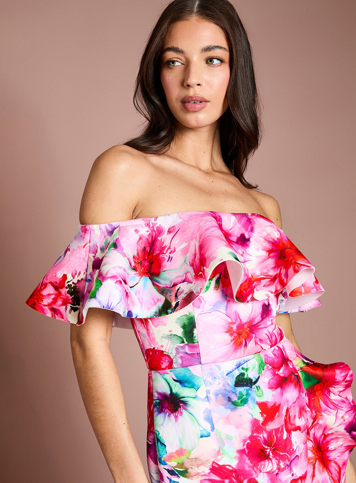COAST Placement Floral Scuba Dress Pink 8 - Image 4 thumbnail