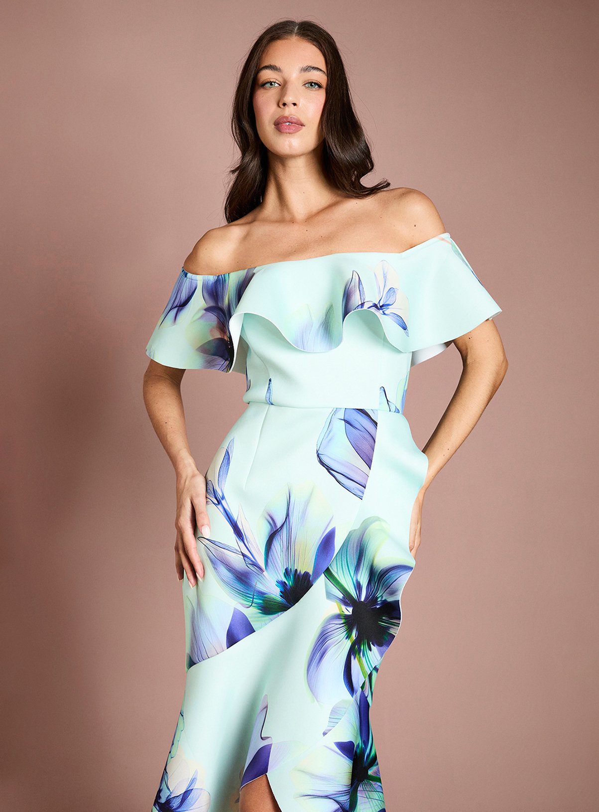 COAST Placement Floral Scuba Dress Blue 18 - Image 2 thumbnail
