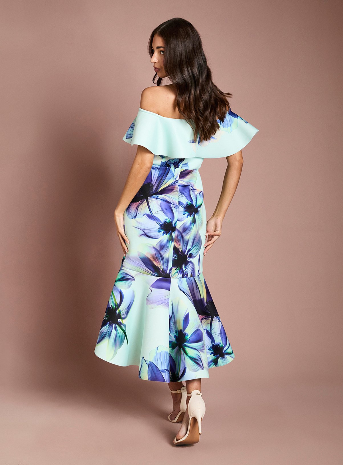 COAST Placement Floral Scuba Dress Blue 18 - Image 3 thumbnail