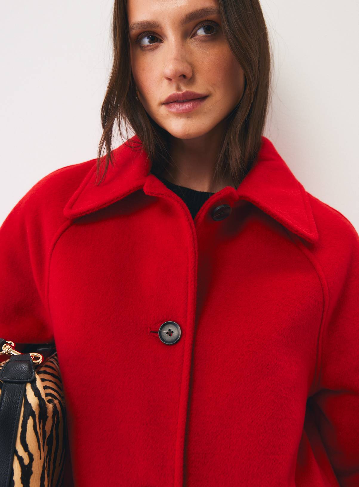 Red Wool Blend Longline Car Coat S - Image 1