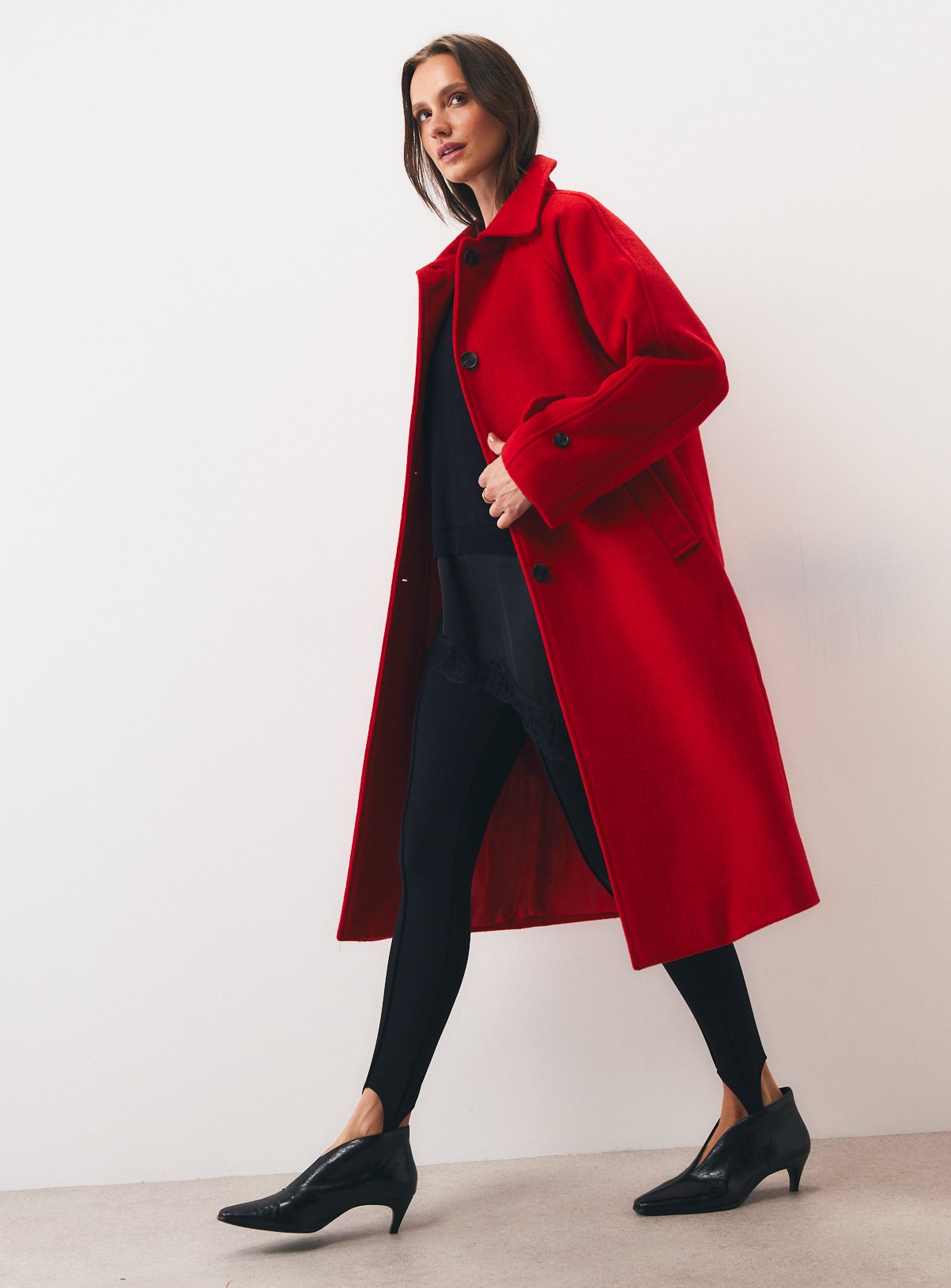 Red Wool Blend Longline Car Coat S - Image 2 thumbnail