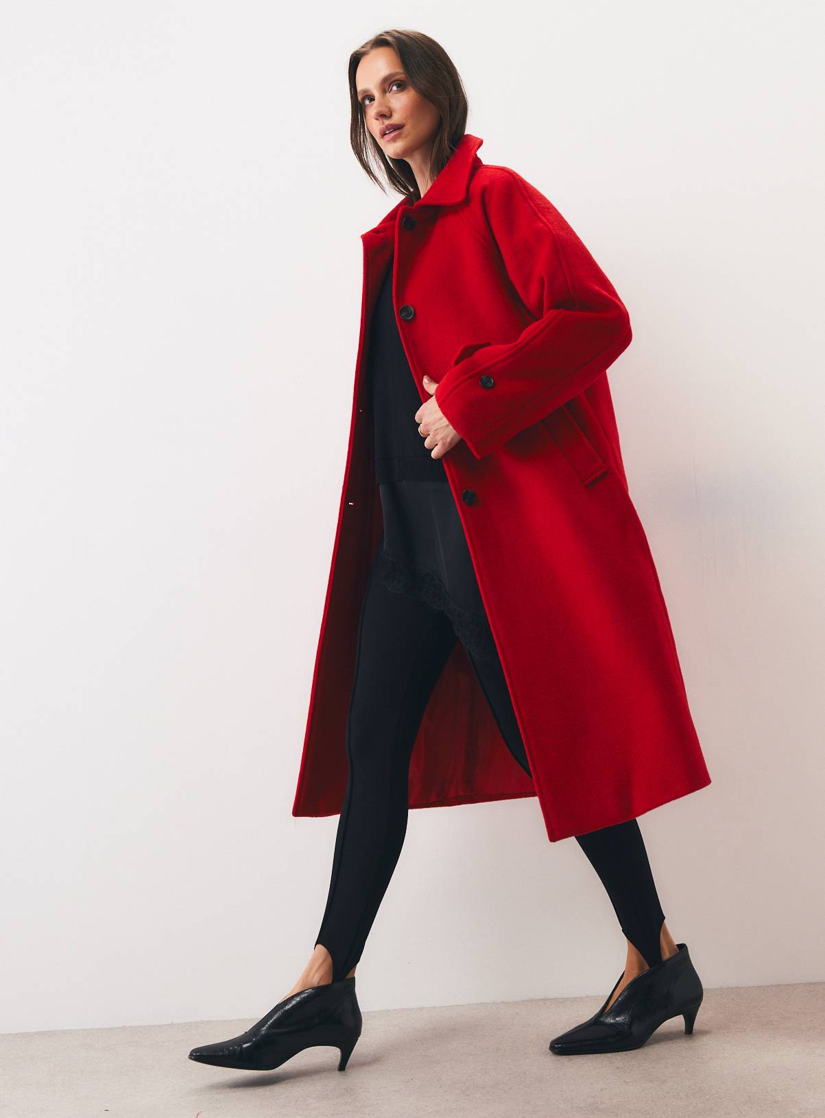 Red Wool Blend Longline Car Coat S - Image 2