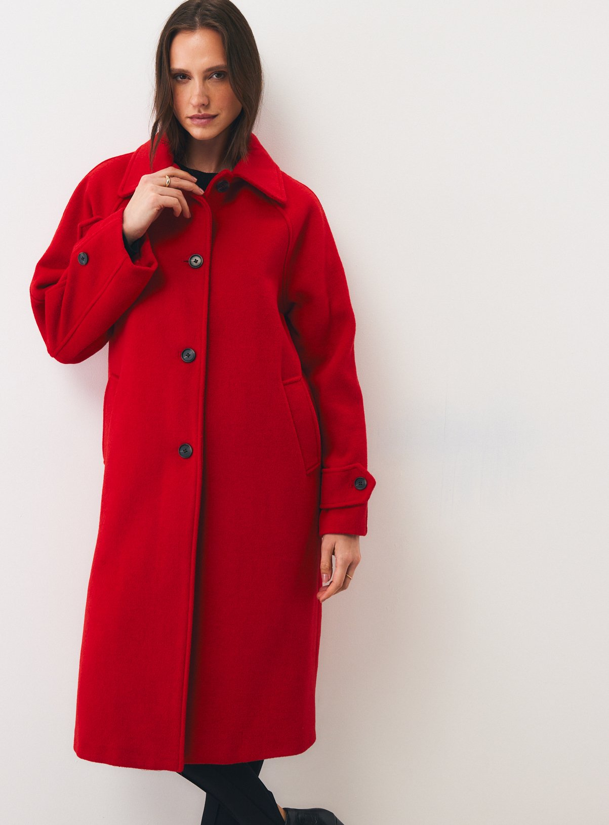 Red Wool Blend Longline Car Coat S - Image 3 thumbnail