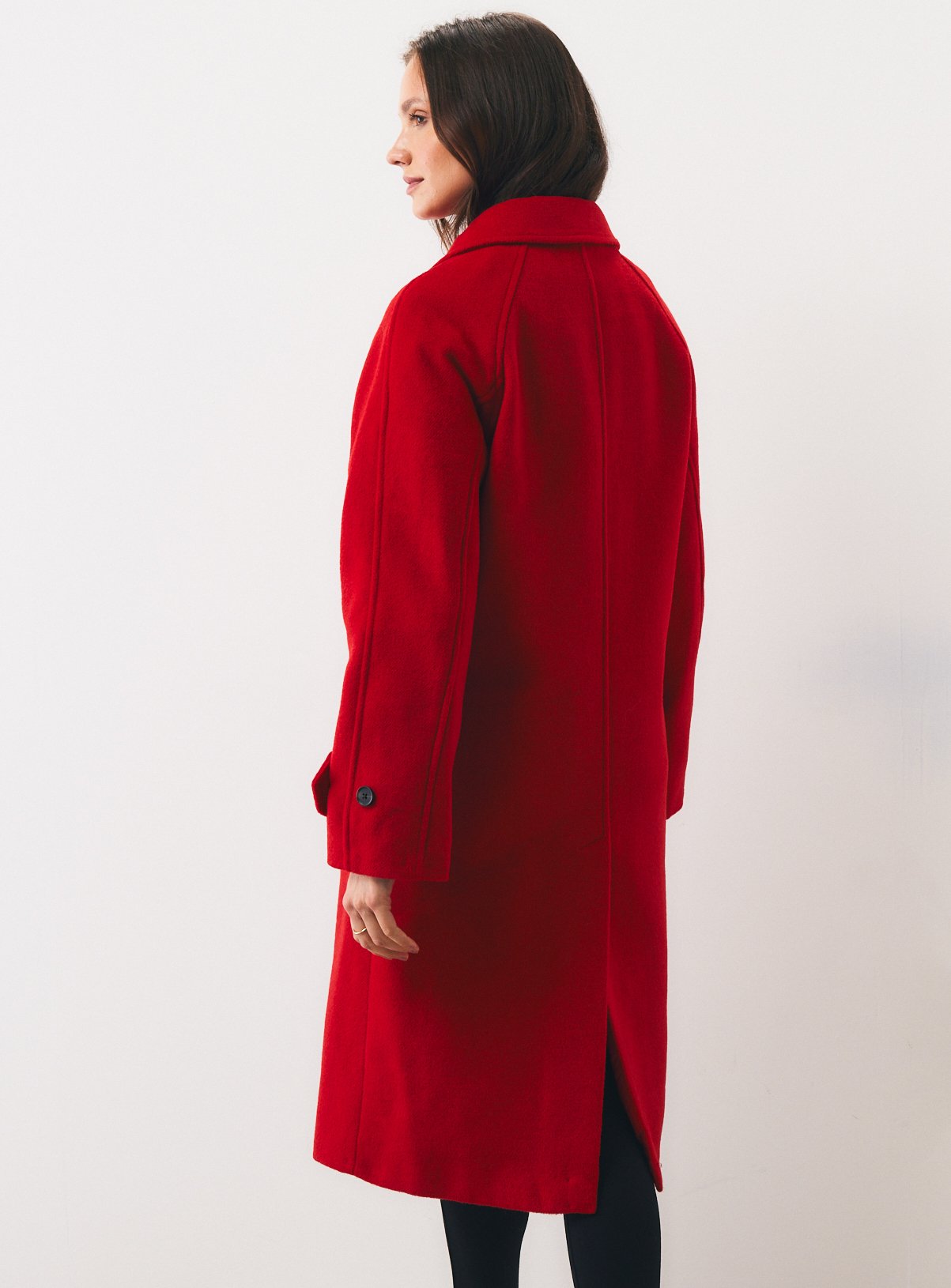 Red Wool Blend Longline Car Coat S - Image 4 thumbnail