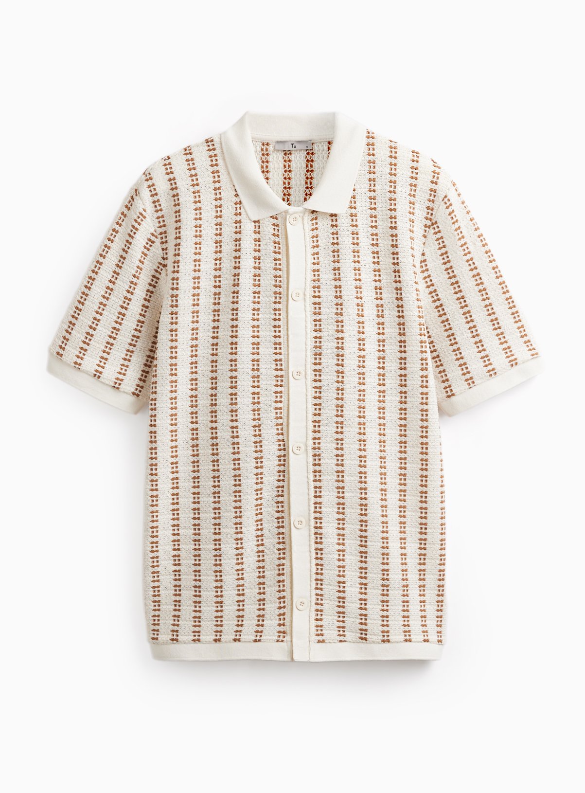  Cream Knit-Look Texture Stripe Short Sleeve Polo Shirt XL - Image 3 thumbnail