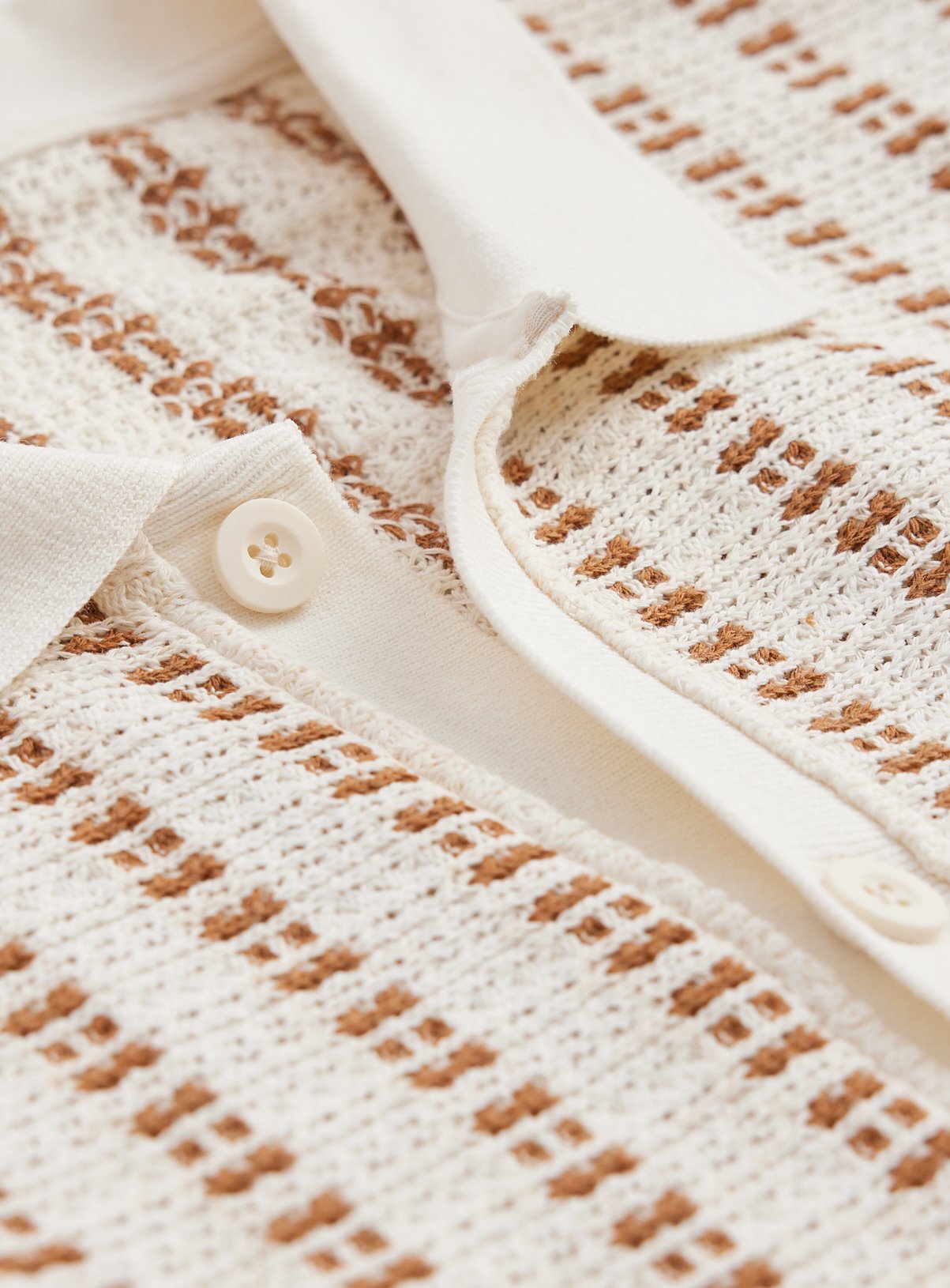 Cream Knit-Look Texture Stripe Short Sleeve Polo Shirt XL - Image 4 thumbnail