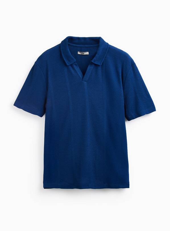 Blue Textured Trophy Neck Polo XXL