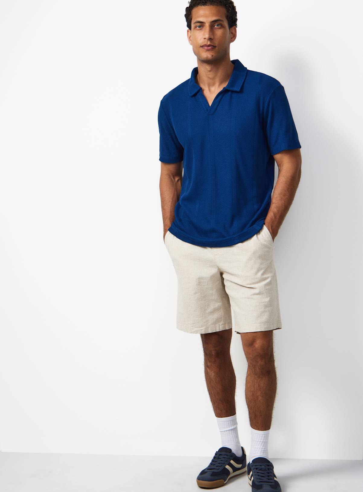 Blue Textured Trophy Neck Polo S - Image 2