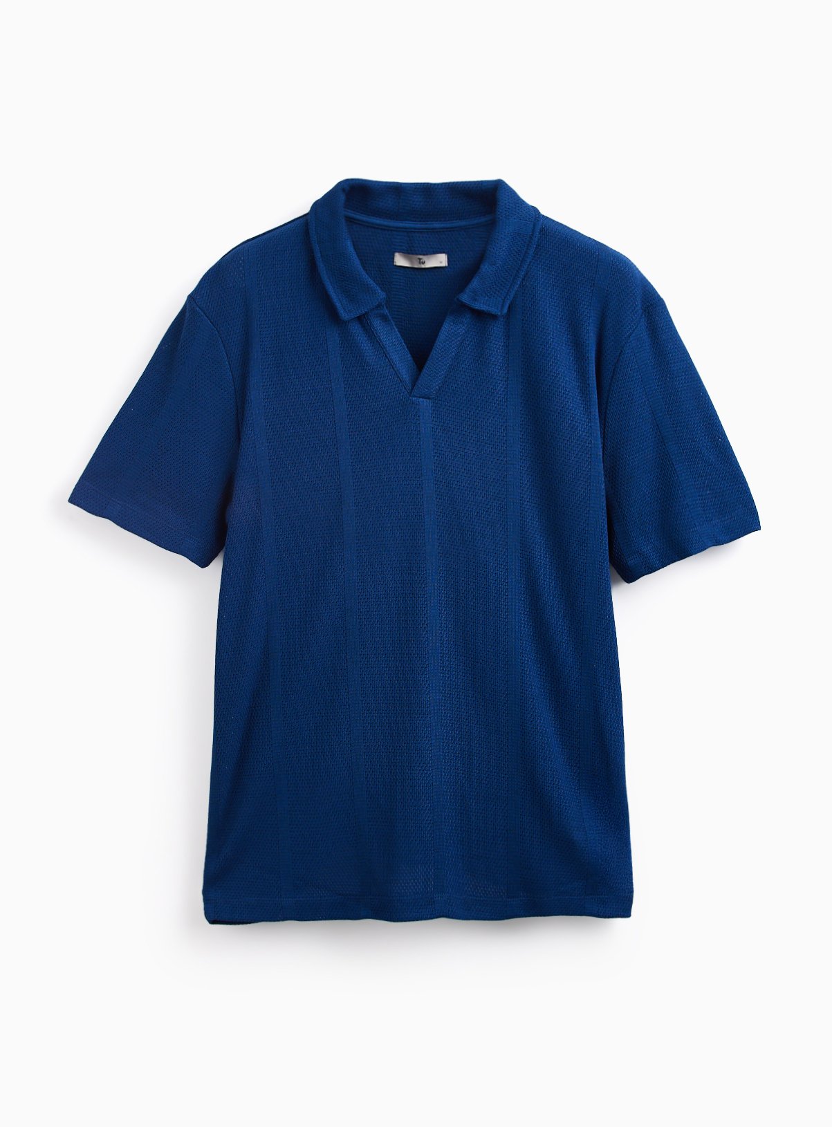 Blue Textured Trophy Neck Polo S - Image 3 thumbnail