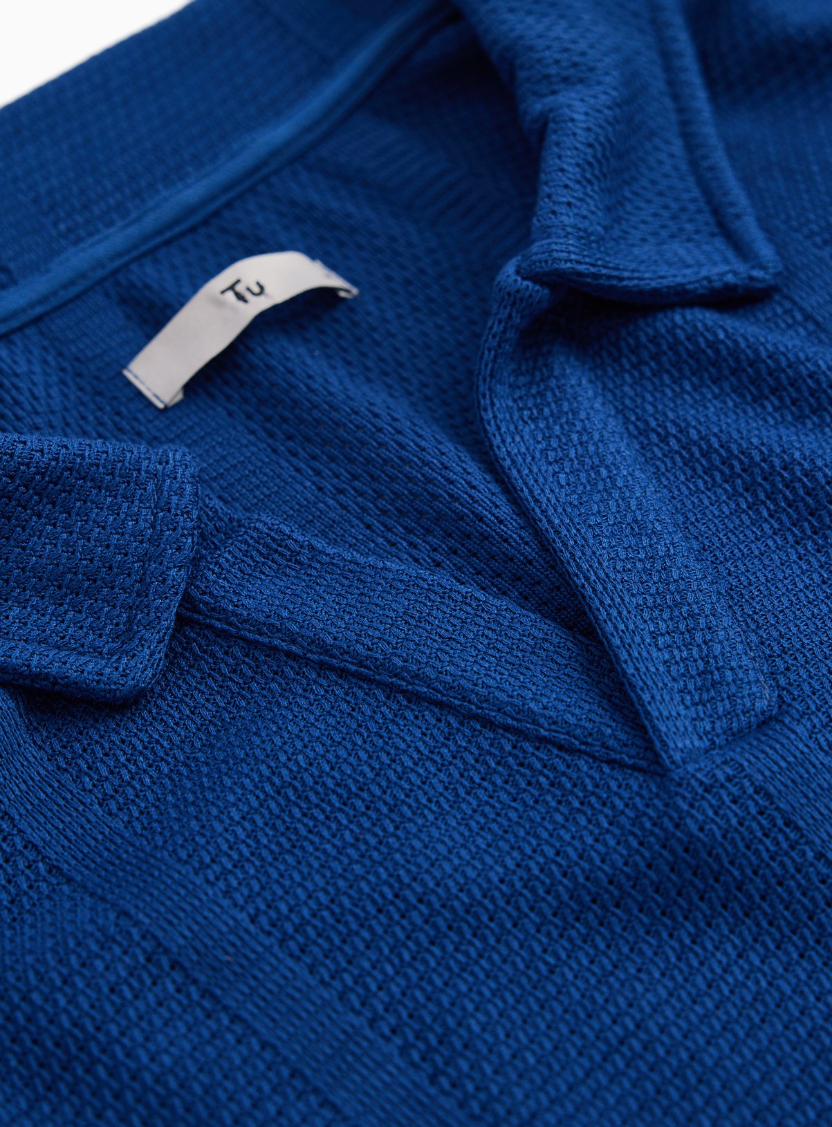 Blue Textured Trophy Neck Polo S - Image 4 thumbnail