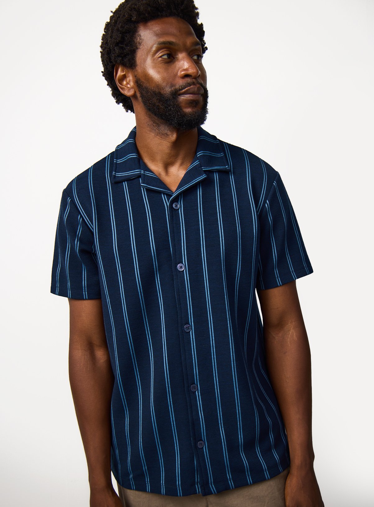 Blue Vertical Stripe Short Sleeve Shirt  XXXL - Image 1 thumbnail